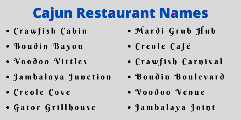 Cajun Restaurant Names