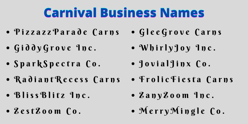 Carnival Business Names