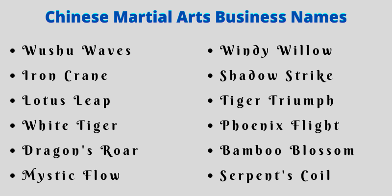 Chinese Martial Arts Business Names