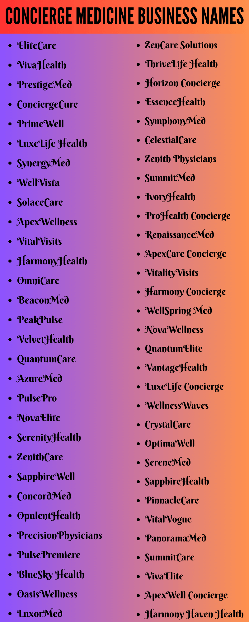 Concierge Medicine Business Names