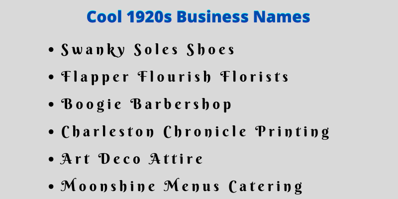 1920s Business Names
