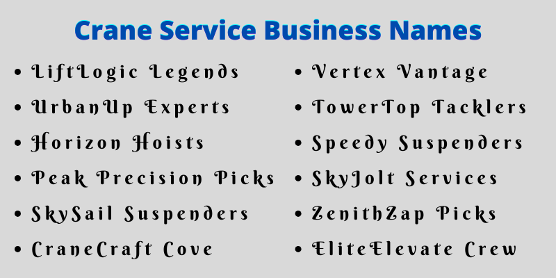 Crane Service Business Names