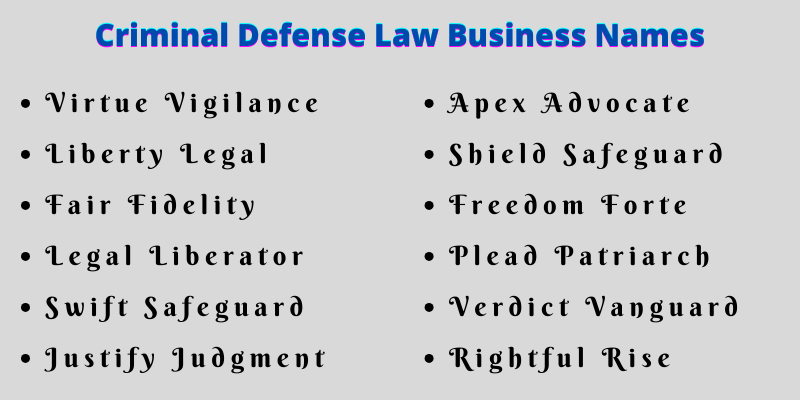 Criminal Defense Law Business Names
