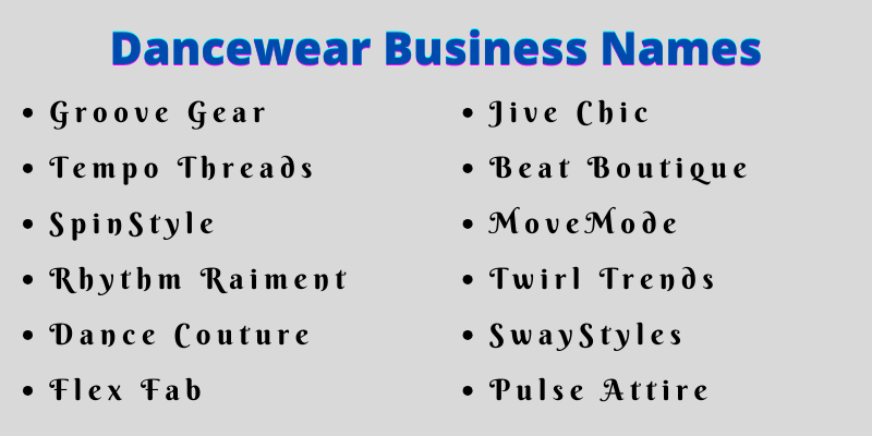 Dancewear Business Names