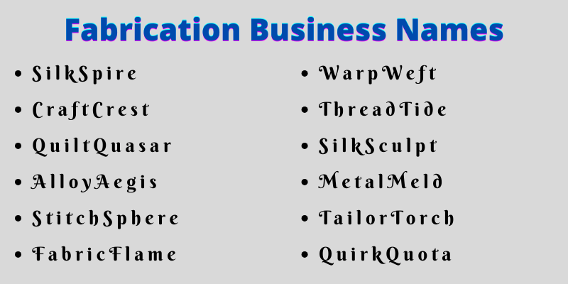 Fabrication Business Names