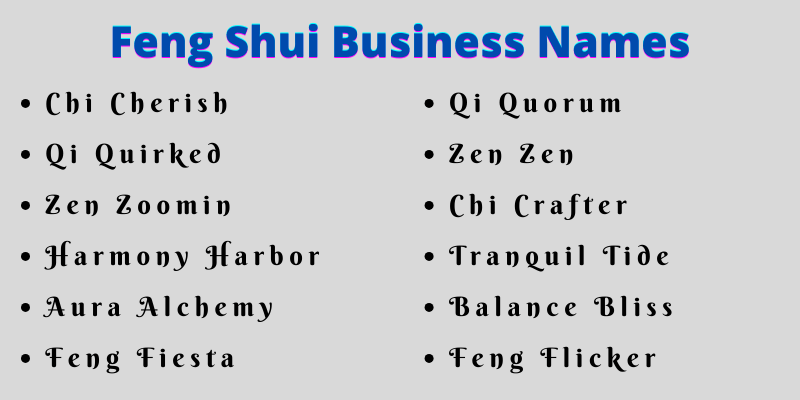 Feng Shui Business Names