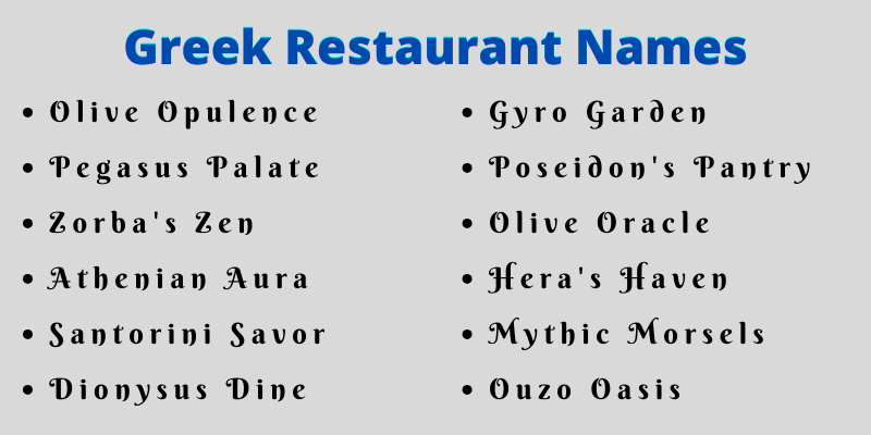 Greek Restaurant Names