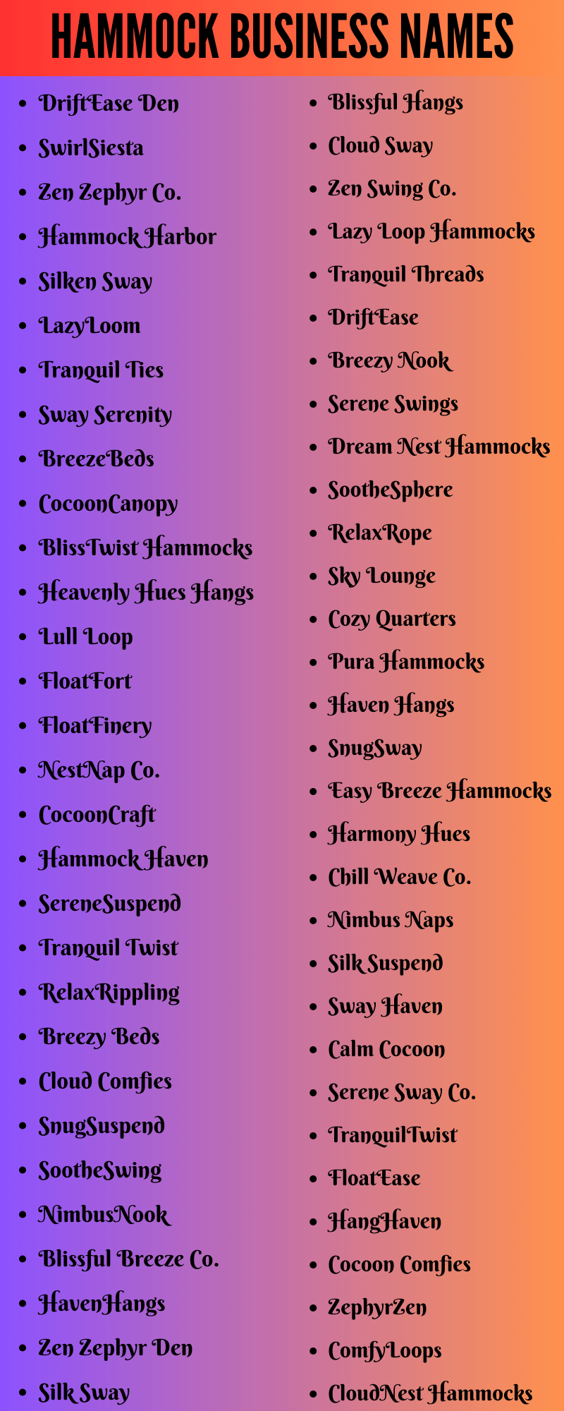 Hammock Business Names