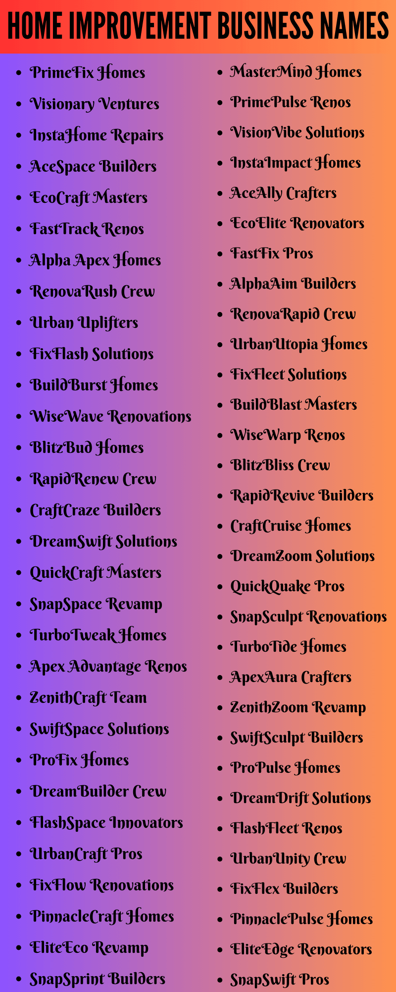 Home Improvement Business Names