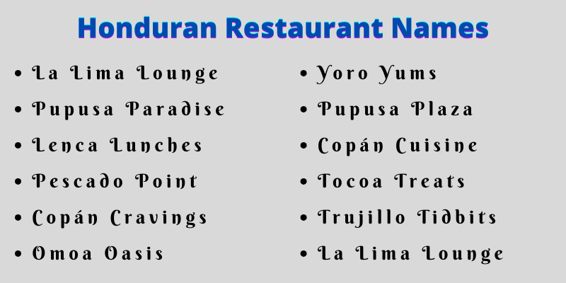 Honduran Restaurant Names