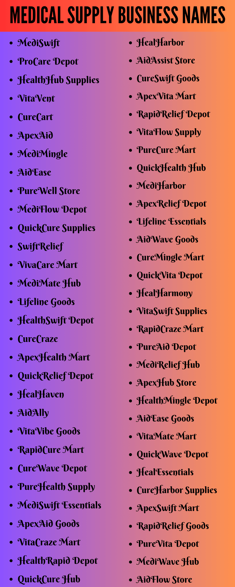 Medical Supply Business Names