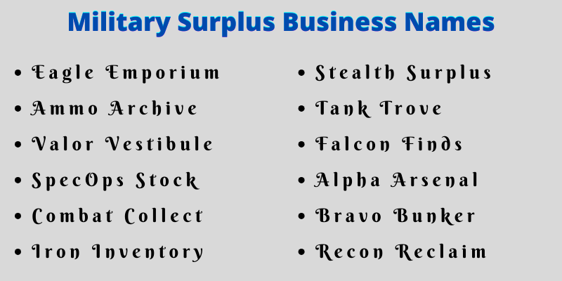 Military Surplus Business Names