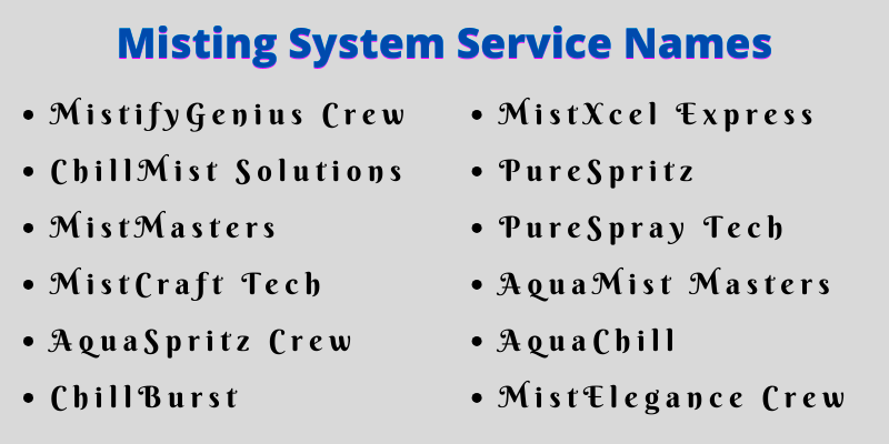 Misting System Service Names