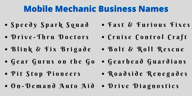 Mobile Mechanic Business Names