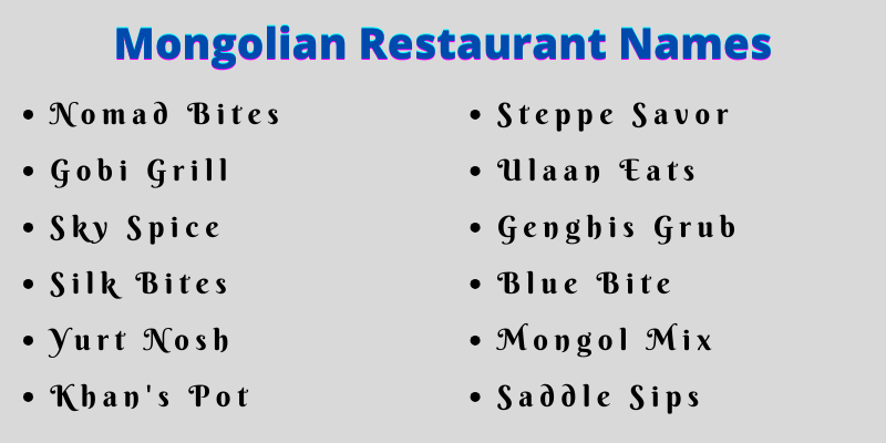 Mongolian Restaurant Names