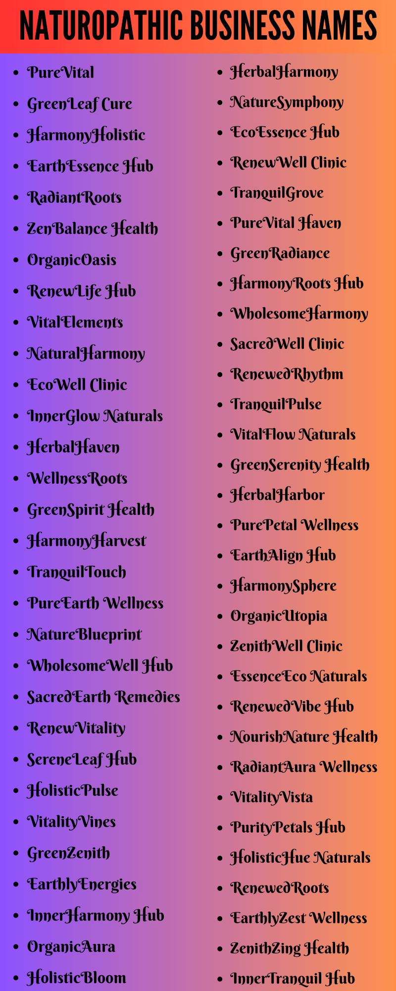 Naturopathic Business Names