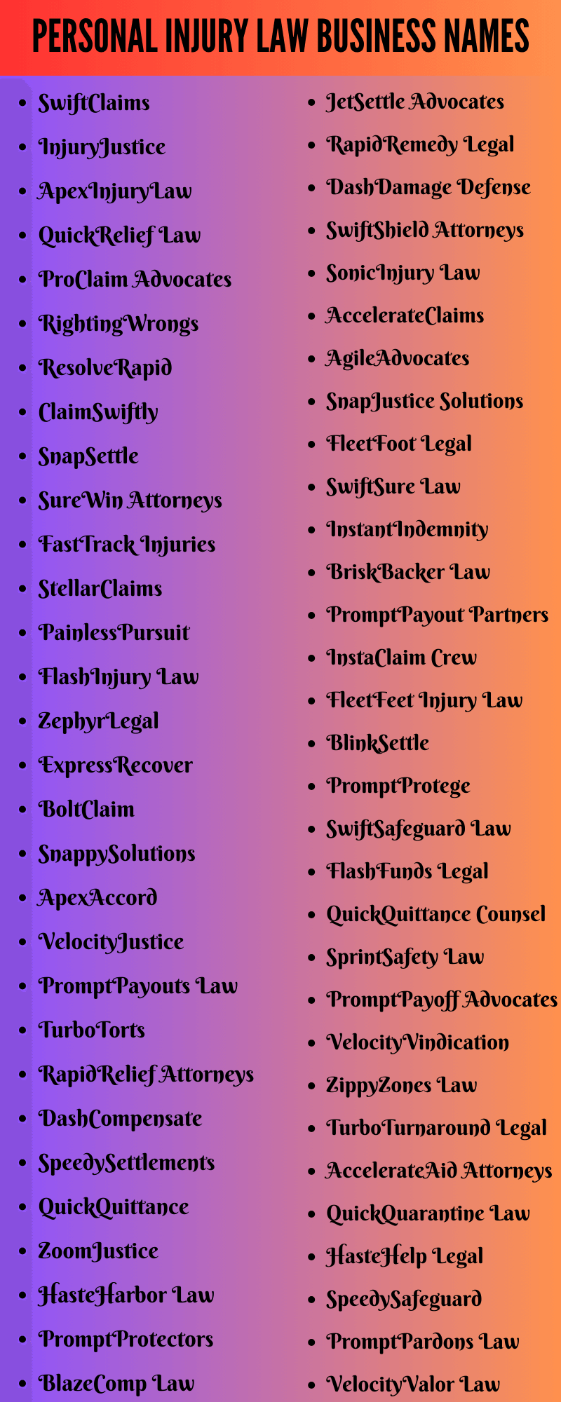 Personal Injury Law Business Names