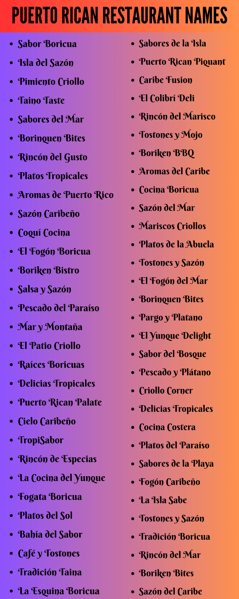 Puerto Rican Restaurant Names