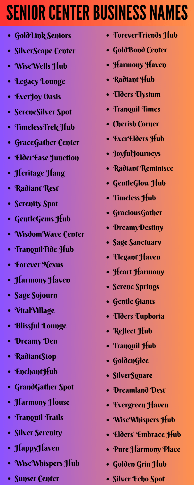 Senior Center Business Names