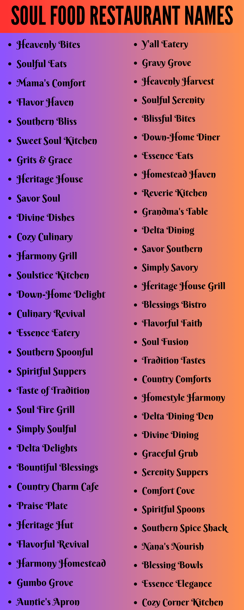 Soul Food Restaurant Names