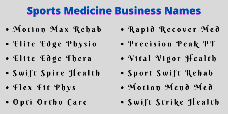 Sports Medicine Business Names