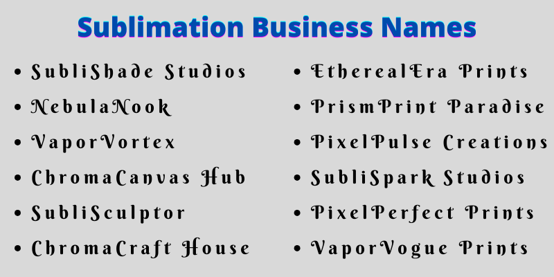 Sublimation Business Names