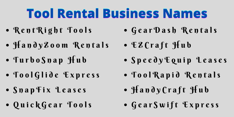 Tool Rental Business Names