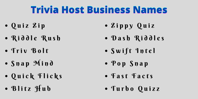 Trivia Host Business Names