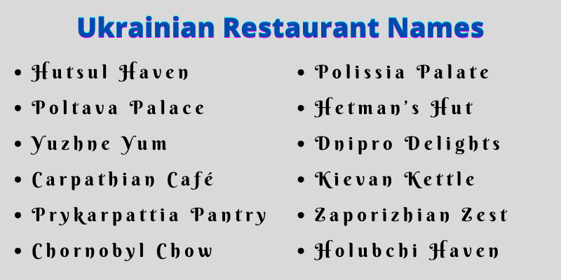 Ukrainian Restaurant Names