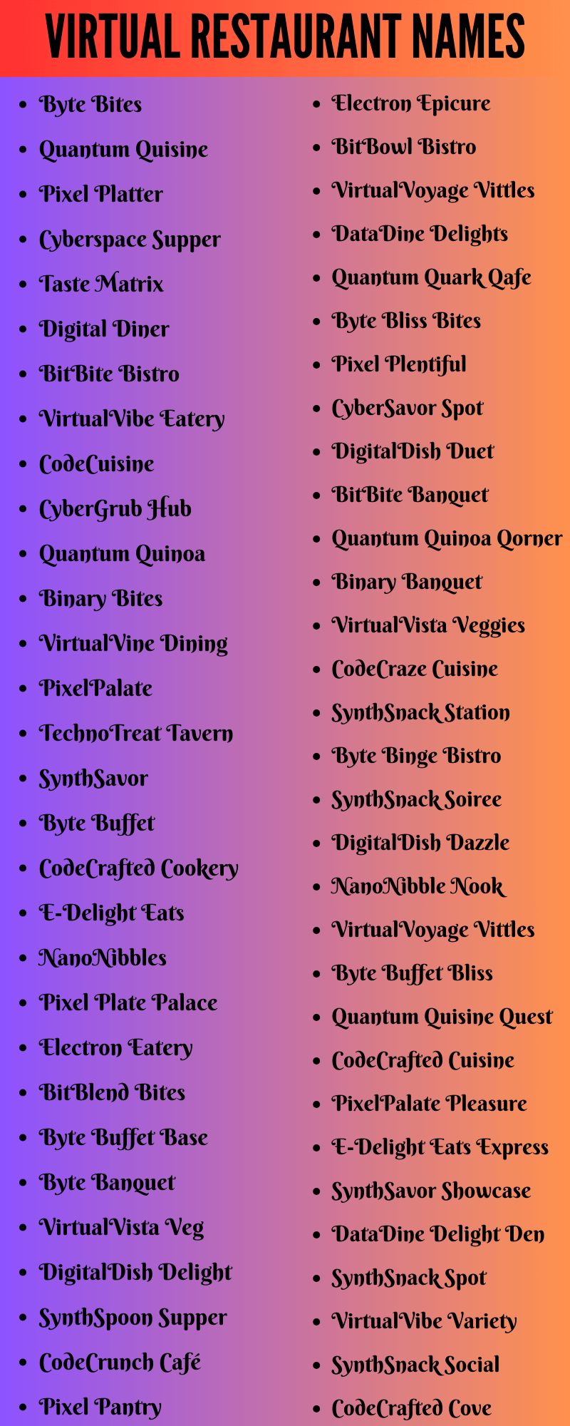 Virtual Restaurant Names