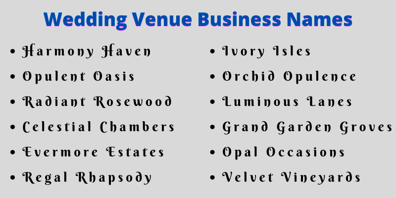 Wedding Venue Business Names