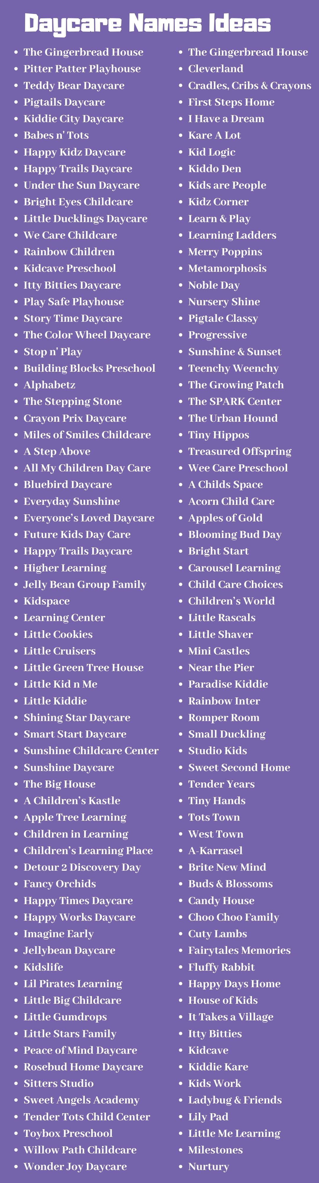 Daycare Names Ideas