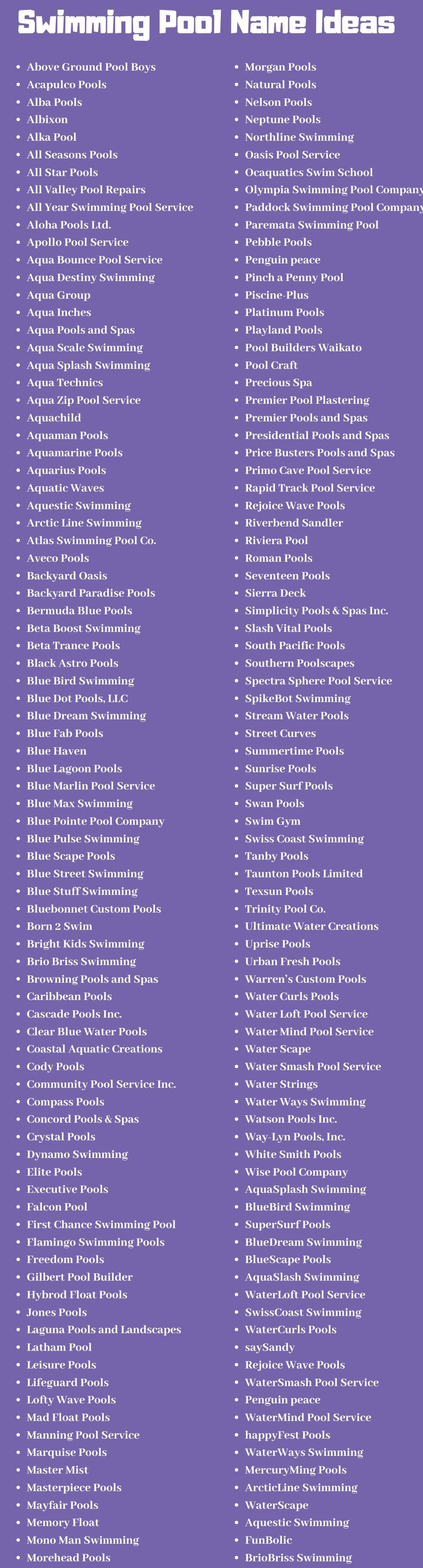 300+ Swimming Pool Name Ideas and Suggestions - Find a Name Fast!
