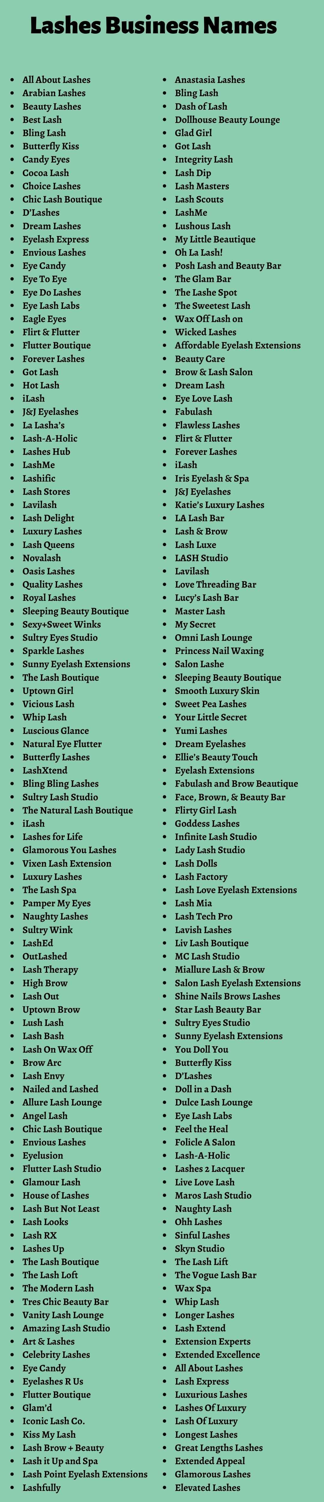 Lashes Business Names