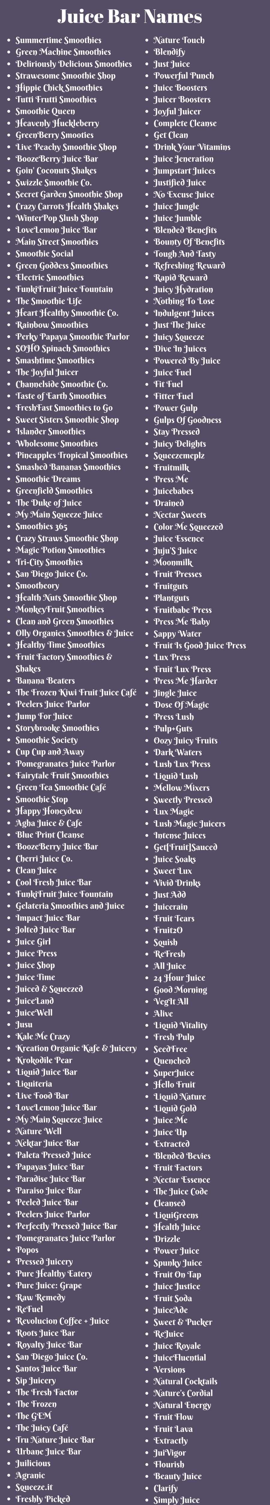 Juice Bar Names: 400+ Smoothie Shop Name Ideas