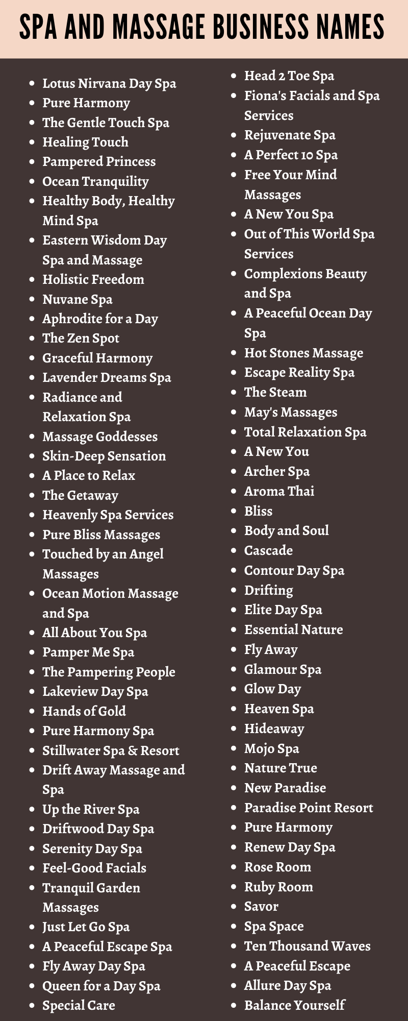 Spa and Massage Business Names 