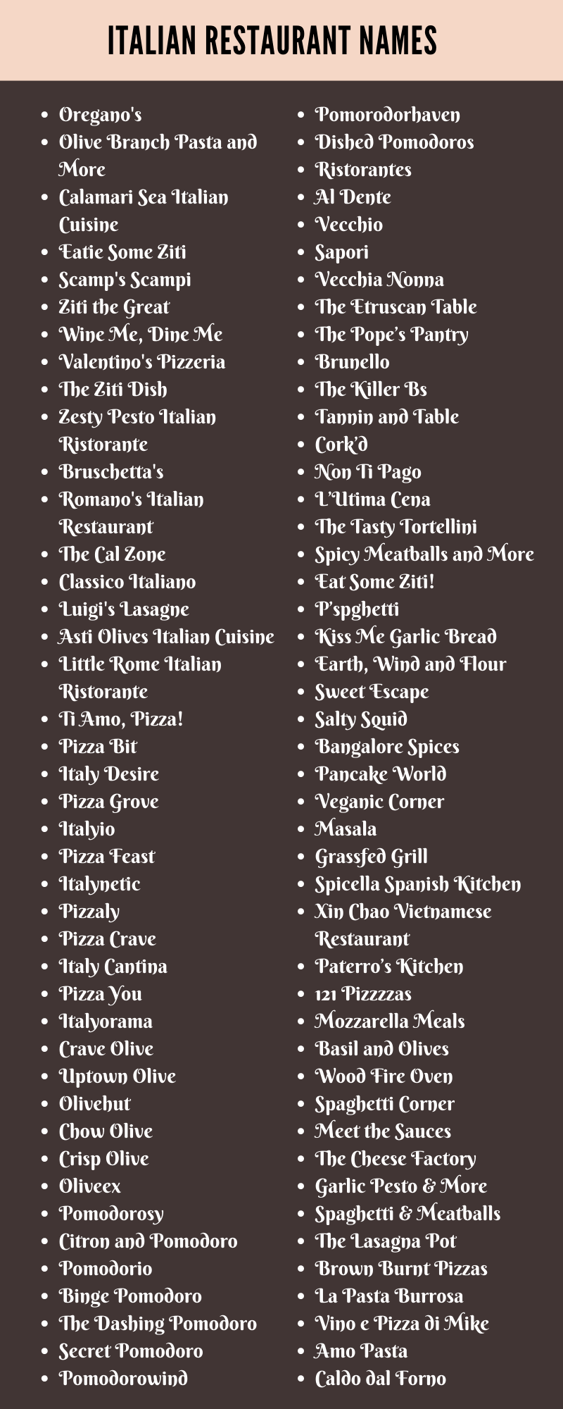 Italian restaurant Names