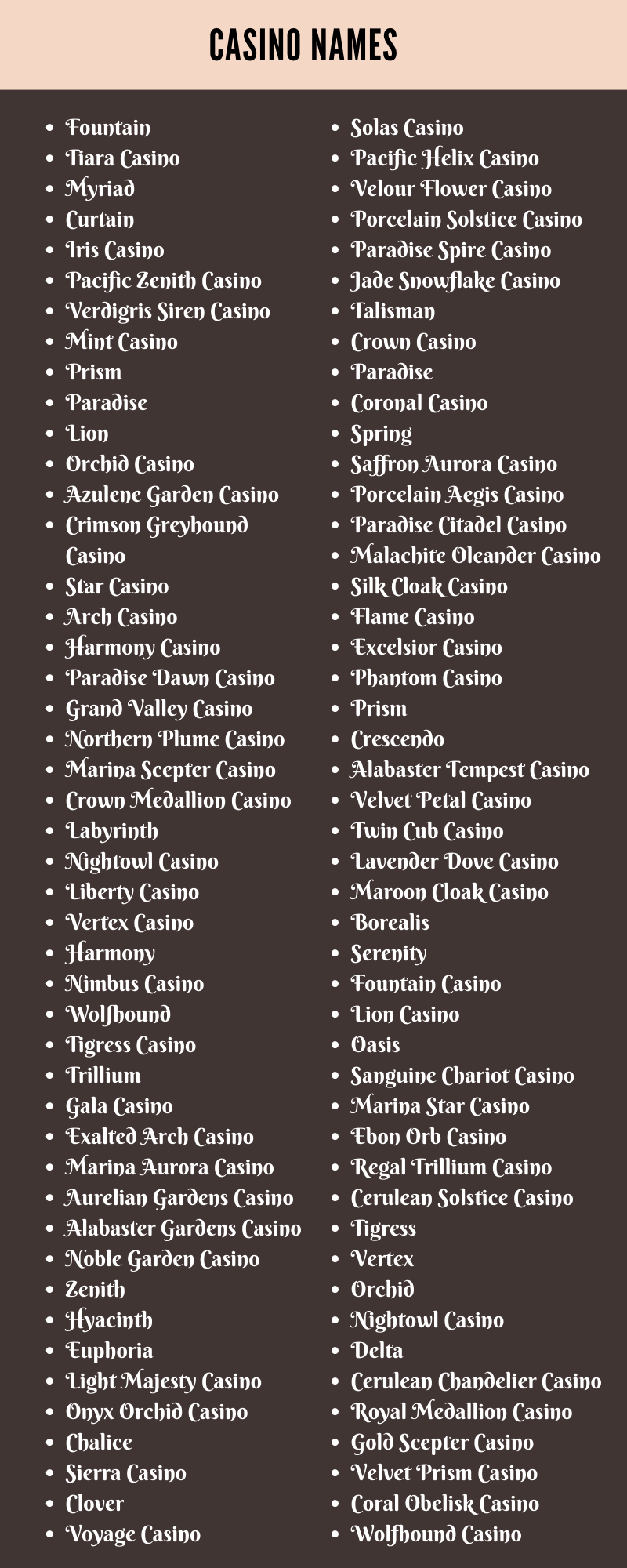 Casino Names: 400 Catchy And Unique Casino Names