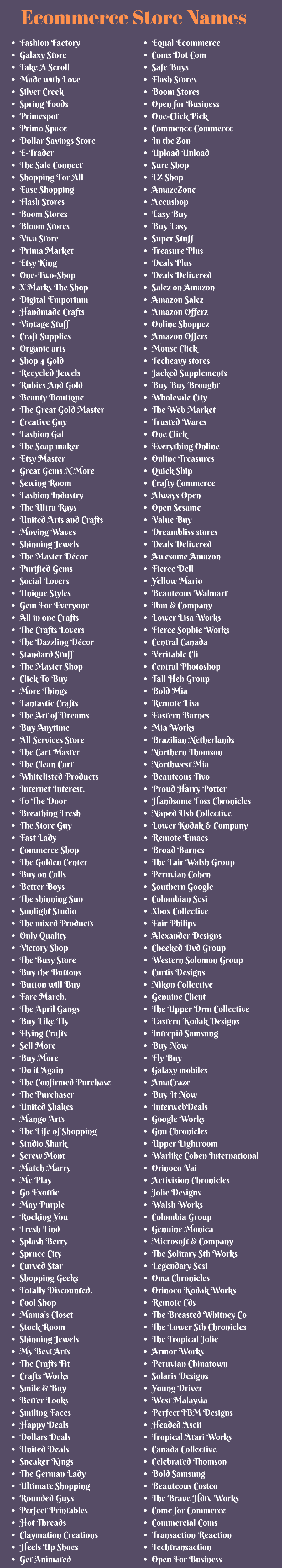 Ecommerce Store Names
