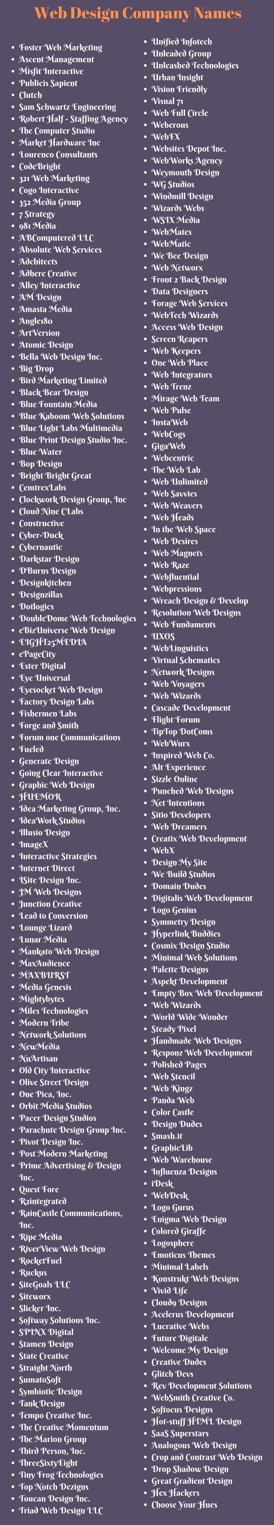 Web Design Company Names