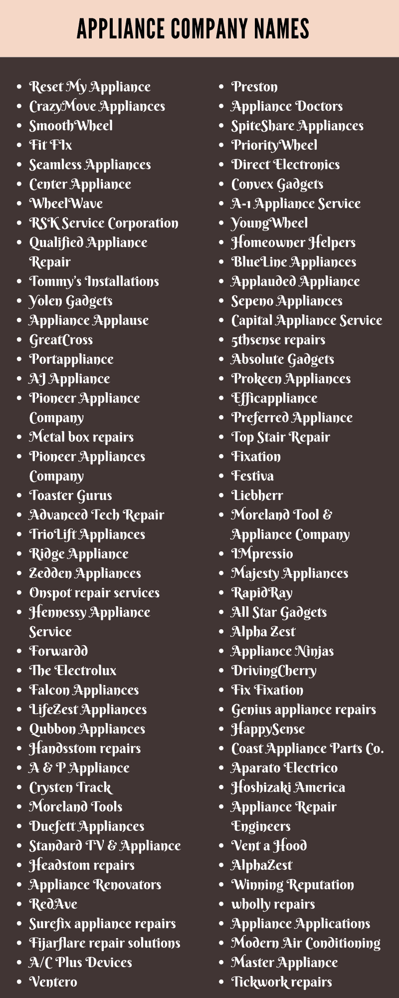 Appliance Business Names