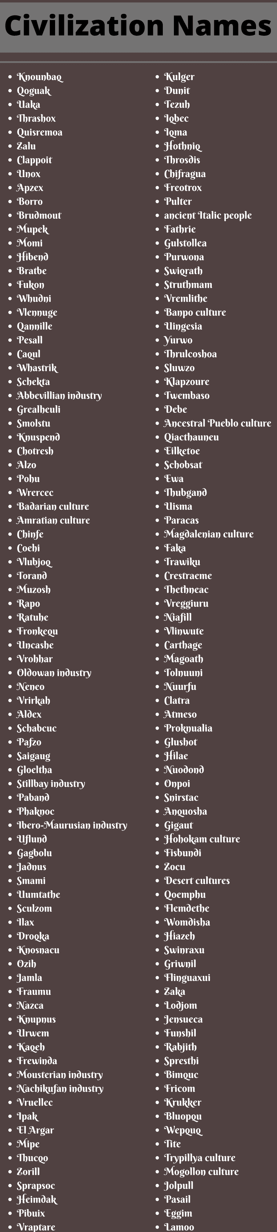 Civilization Names 