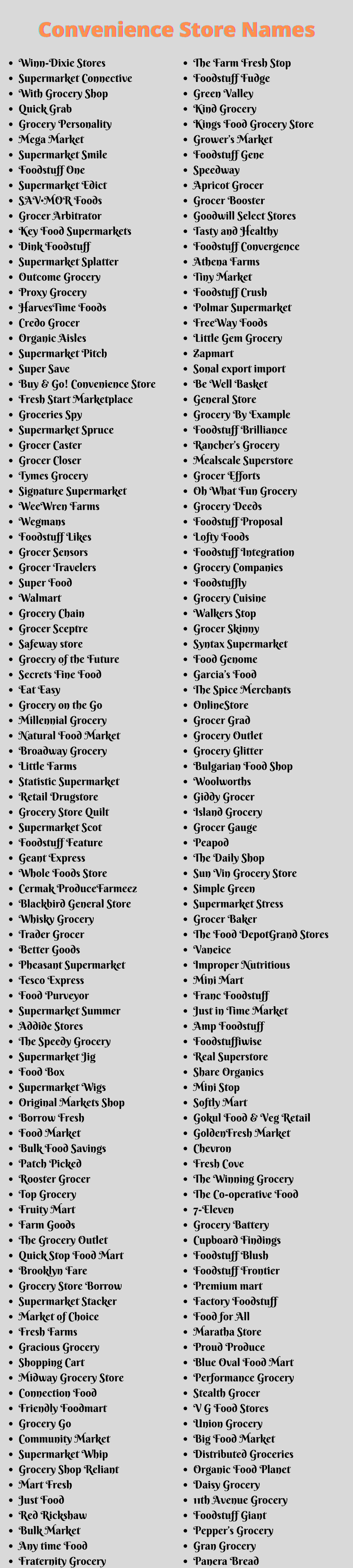 Convenience Store Names