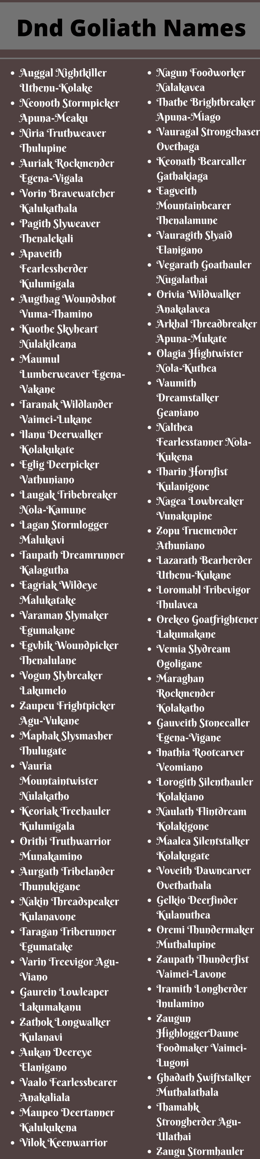 Dnd Goliath Names