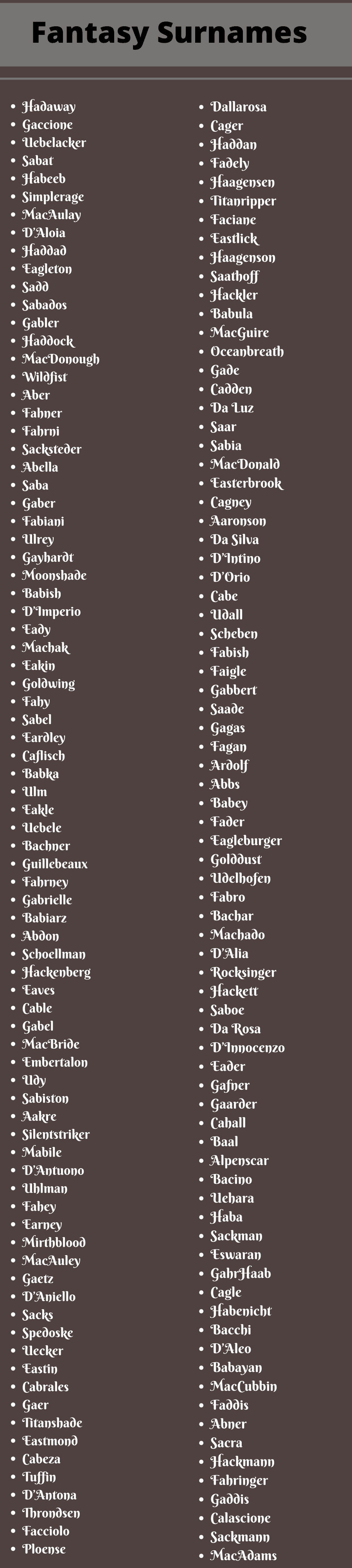 Fantasy Surnames 