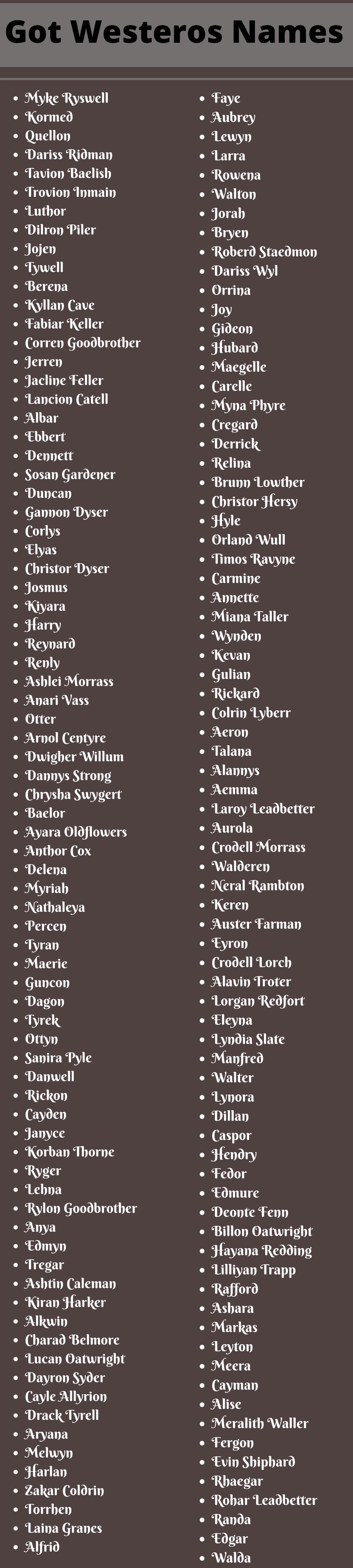 Got Westeros Names 