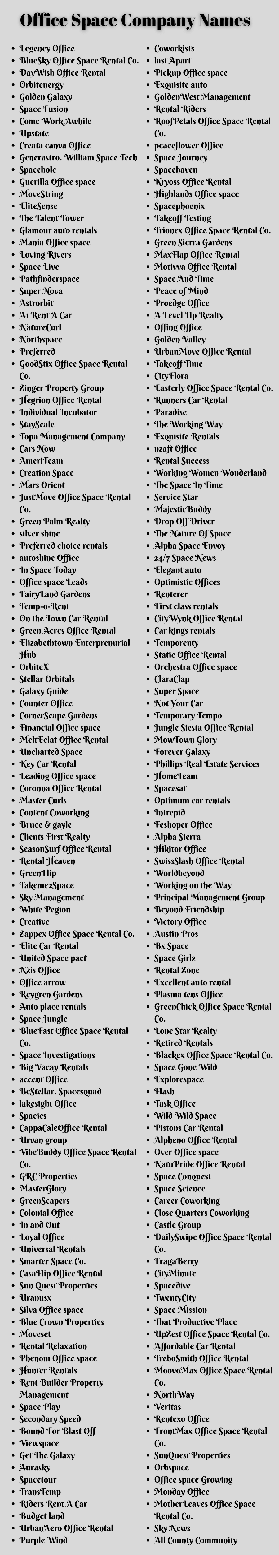 Office Space Company Names