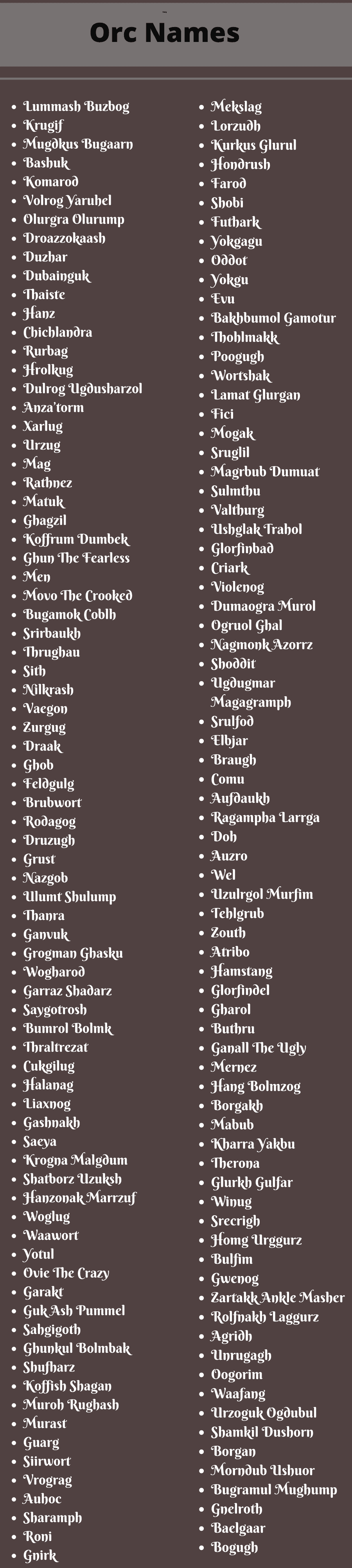 Orc Names: 400+ Orc Names Ideas & Suggestions