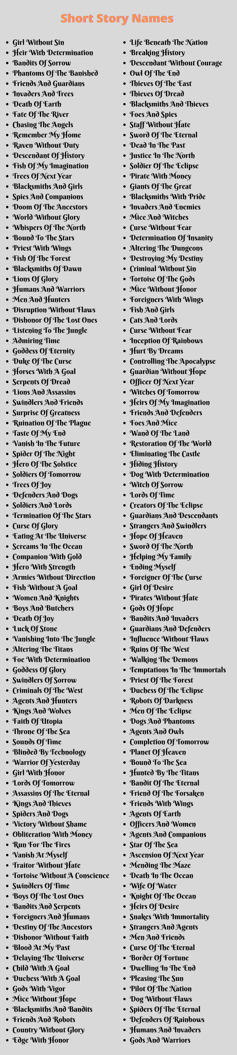 Short Story Names 400 Good And Short Story Titles Ideas