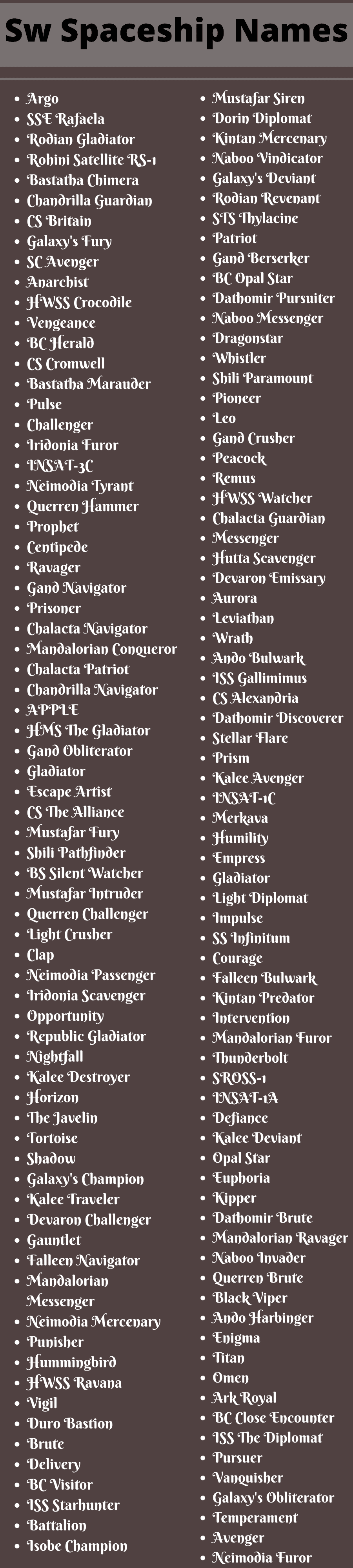 Sw Spaceship Names: 400+ Sw Spaceship Name Ideas And Suggestions